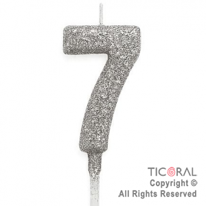 VELA NUMERAL CHICO 5.5 CM CON GIBRE PLATA NUMERO 7 x 1